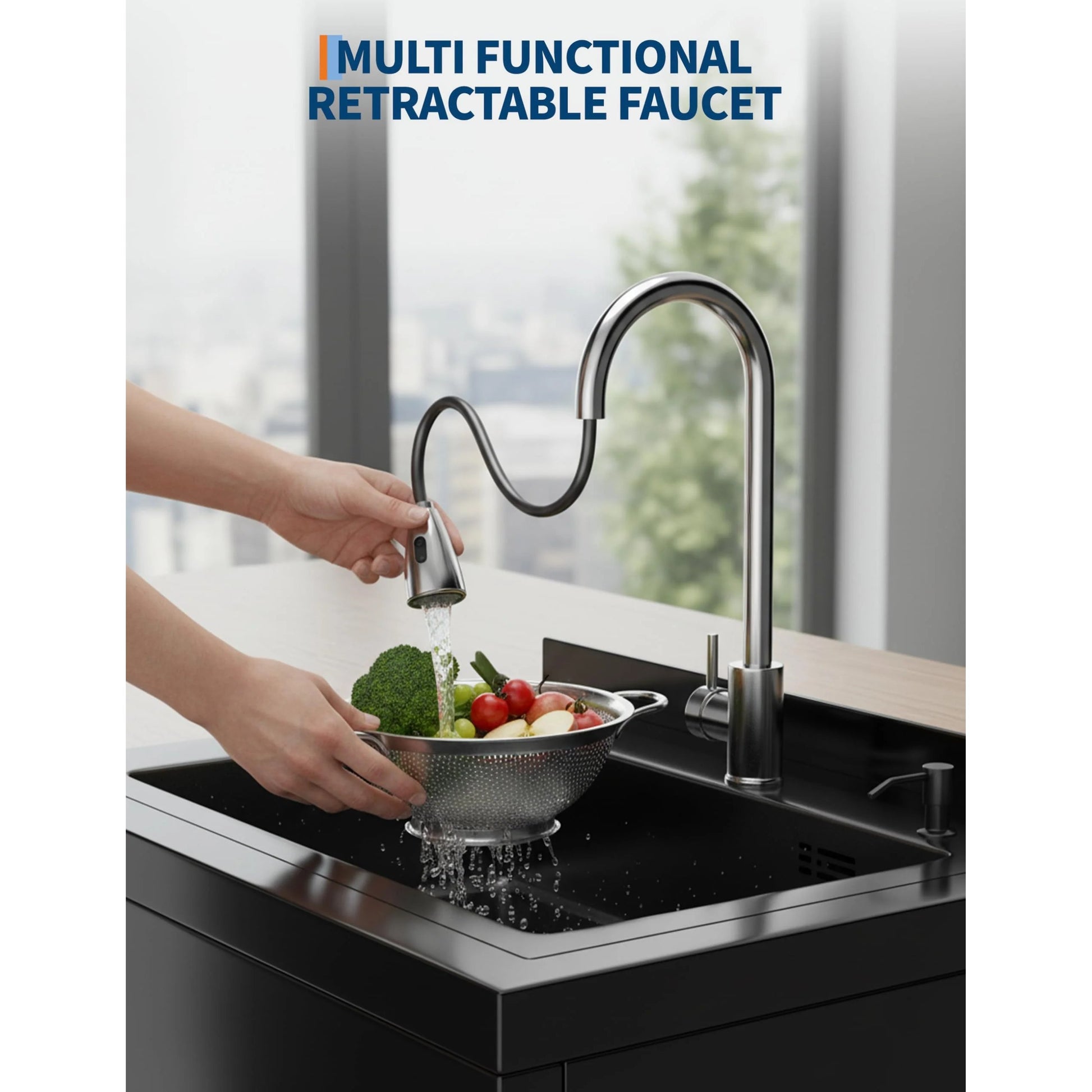 Garvee Stainless Steel Utility Sink with 360° Pull-Out Faucet for Garage Kitchen Bathroom Basement 25.7"x20.7"x39.5" Black