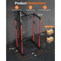 Garvee Power Cage Squat Rack with LAT Pulldown and Low Row for Home Gym, 1200LBS Capacity, Black