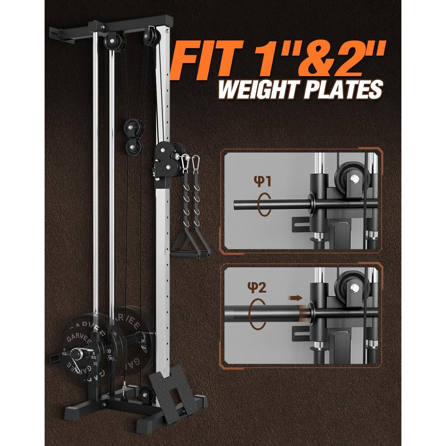 Garvee Wall Mount Cable Machine with 19 Positions Dual Pulley System, Adjustable Footplate for Home Gym, 27.2"x18.1"x81.9", Black