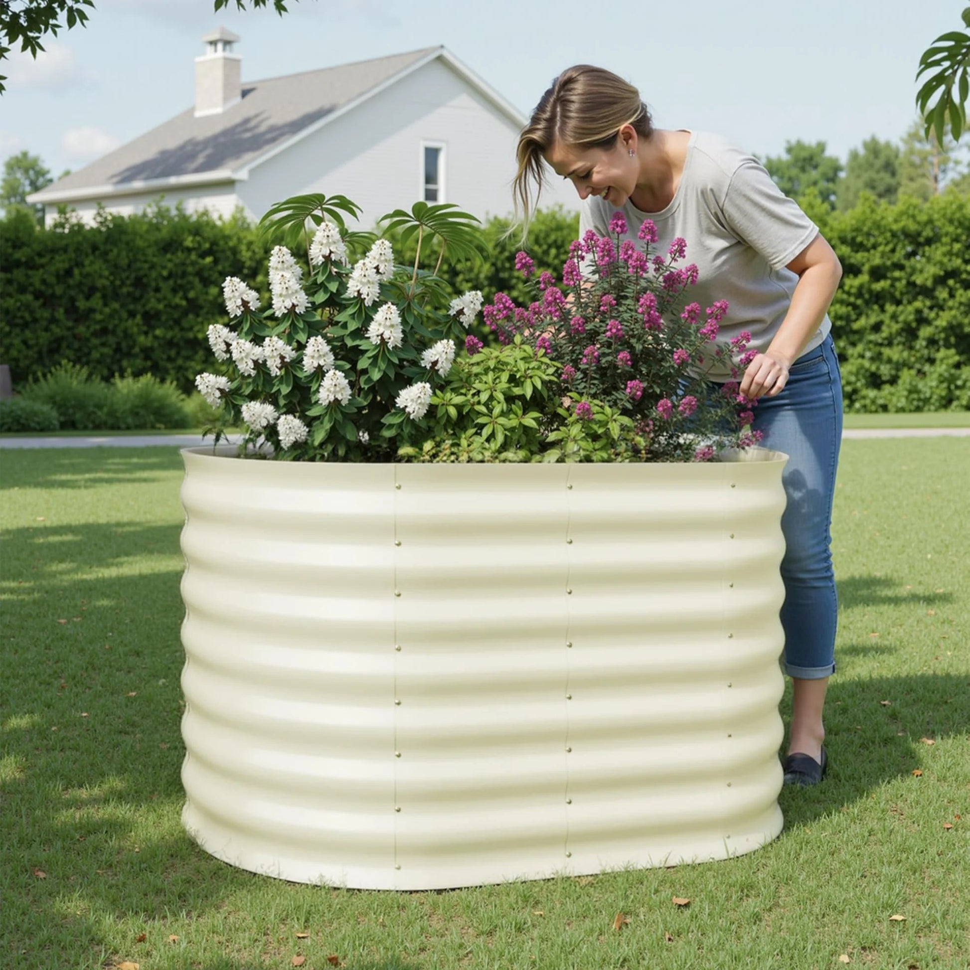 Garvee 2 Pcs Raised Garden Beds Outdoor 4x2x2ft Galvanized Steel Planter Box Beige Rust-Resistant Easy Assembly