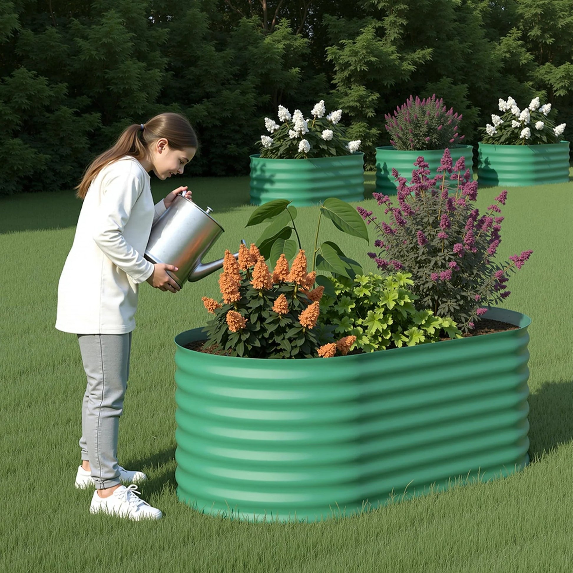 Garvee 2 Pcs Raised Garden Beds Outdoor 4x2x2 ft Galvanized Steel Planter Box Green Rust-Resistant Easy Assembly