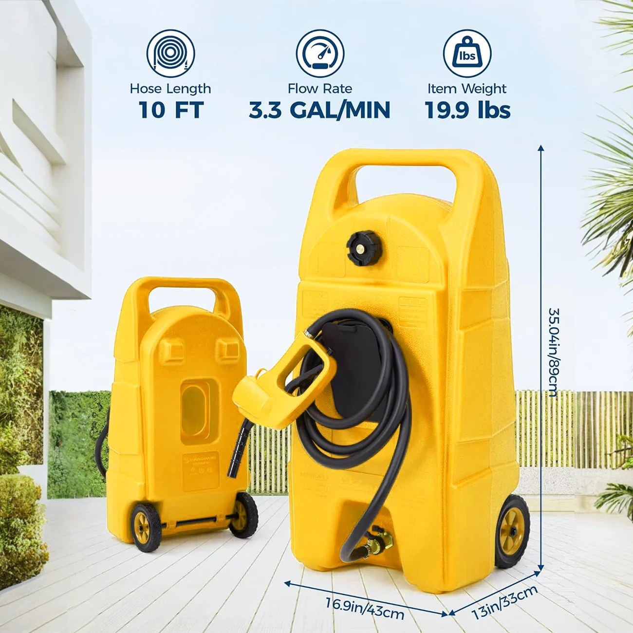 Garvee Heavy-Duty 15 Gallon Portable Gasoline Fuel Caddy with 10FT Manual Siphon Pump – Leak-Proof HDPE Wheeled Gas Can for Lawn Mowers, Tractors, Boats, Snow Blowers, Generators – Yellow