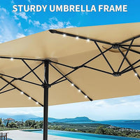 Garvee 15FT Double-Sided Patio Umbrella with 36 Solar-Powered LED Lights – Heavy-Duty Rectangular Outdoor Sun Shade – Fade-Resistant Canopy – With Base – For Pool, Garden, Backyard, Deck – Beige
