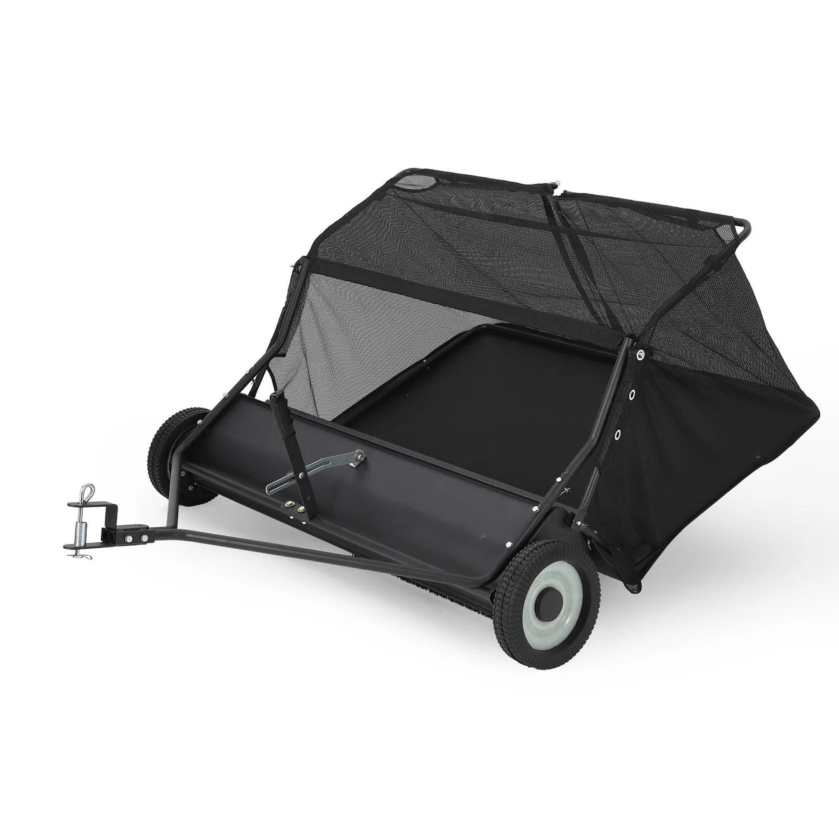 Garvee 42" Tow-Behind Lawn Sweeper, 21 cu ft Hopper, Adjustable Brush Height, Universal Hitch for Lawn Tractor ATV and UTV, Leaf and Grass Collector, Black