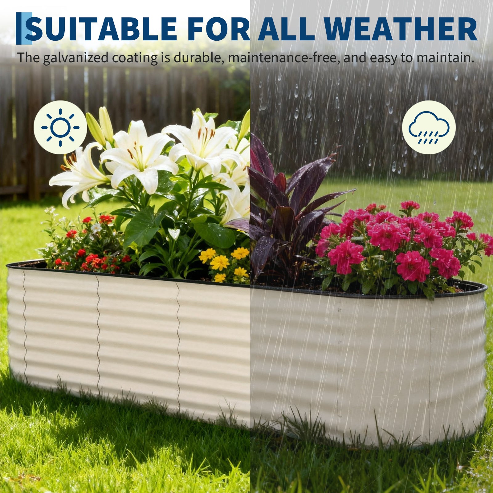 Garvee 2 Pcs Raised Garden Beds Outdoor 8x2x2 ft - Galvanized Steel Planter Box, Rust-Resistant, Beige