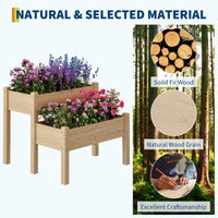 Garvee Jardinière surélevée à 2 niveaux en bois de sapin avec pieds pour jardin, terrasse, balcon, 33"x33"x29" Bois naturel
