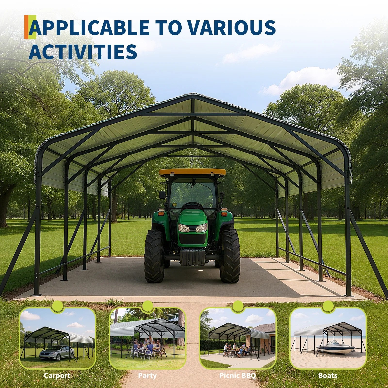 Garvee Heavy Duty 20x20x9 FT Metal Carport - Reinforced Steel Frame & Base Garage Shelter - All-Weather Protection for Cars, Boats, Tractors - Elegant White Tile, Size: 20*20*9 ft White tile