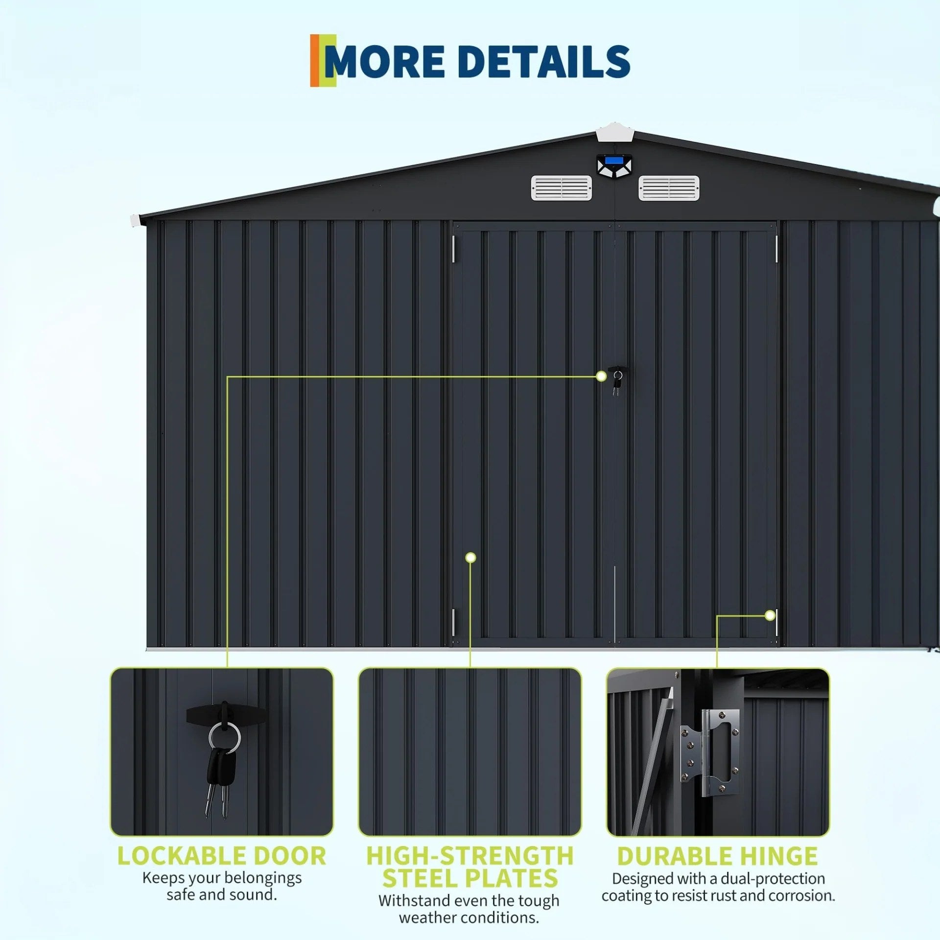 Garvee 10x12 ft Outdoor Storage Shed Metal Garden Tool Shed with Lockable Doors Dark Gray