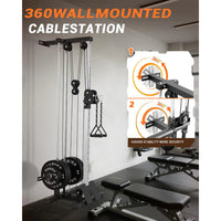 Garvee Wall Mount Cable Machine with 19 Positions Dual Pulley System, Adjustable Footplate for Home Gym, 27.2"x18.1"x81.9", Black