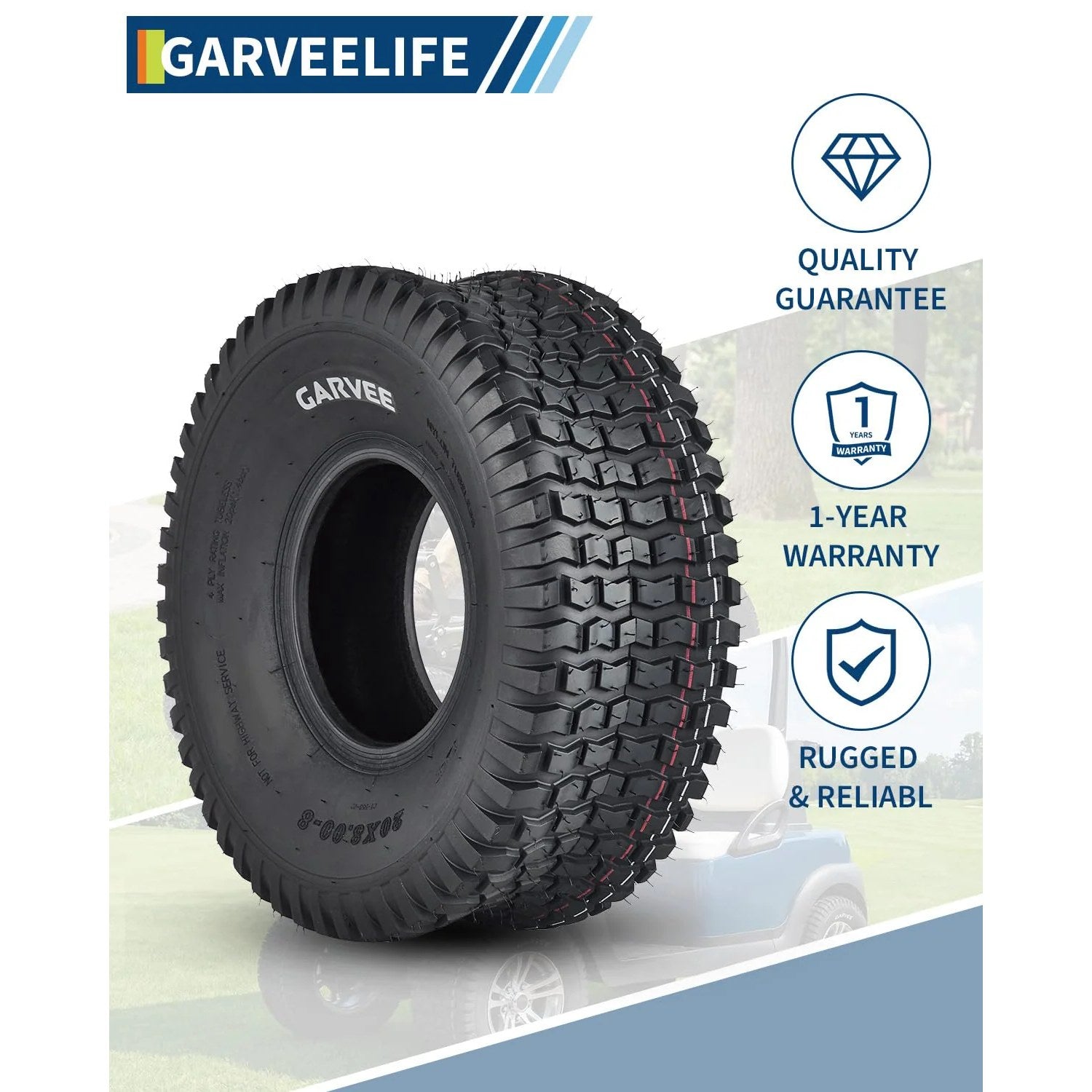 Garvee Heavy Duty Tubeless Turf Tire Set for Golf Cart & Lawn Mower – 20x8.00-8 4PR, 905 lbs Load, CT558 Grip, Replacement Tire Only – 2 Pack, Without Hub