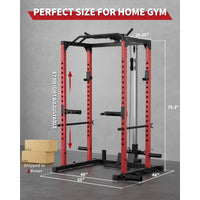 Garvee Power Cage Squat Rack with LAT Pulldown and Low Row for Home Gym, 1200LBS Capacity, Black