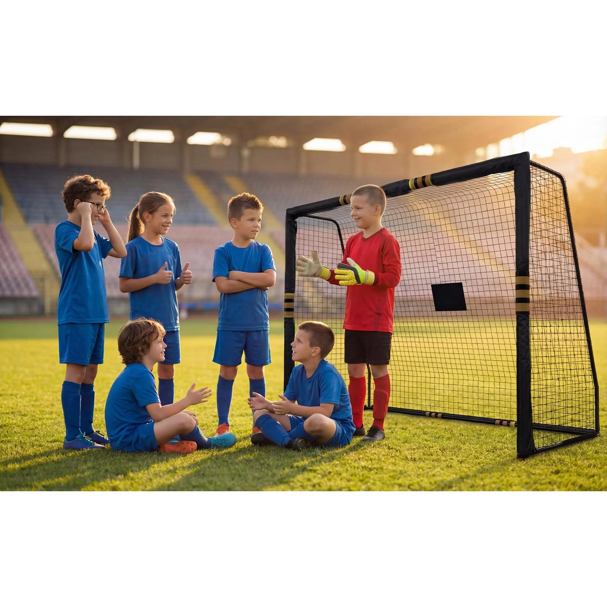 Garvee 8x5.3 Ft Metal Soccer Goal with Foam Padded Posts for Backyard Use, Weatherproof, Easy Assembly, Durable Rust-Resistant Steel, Suitable for Adults and Kids
