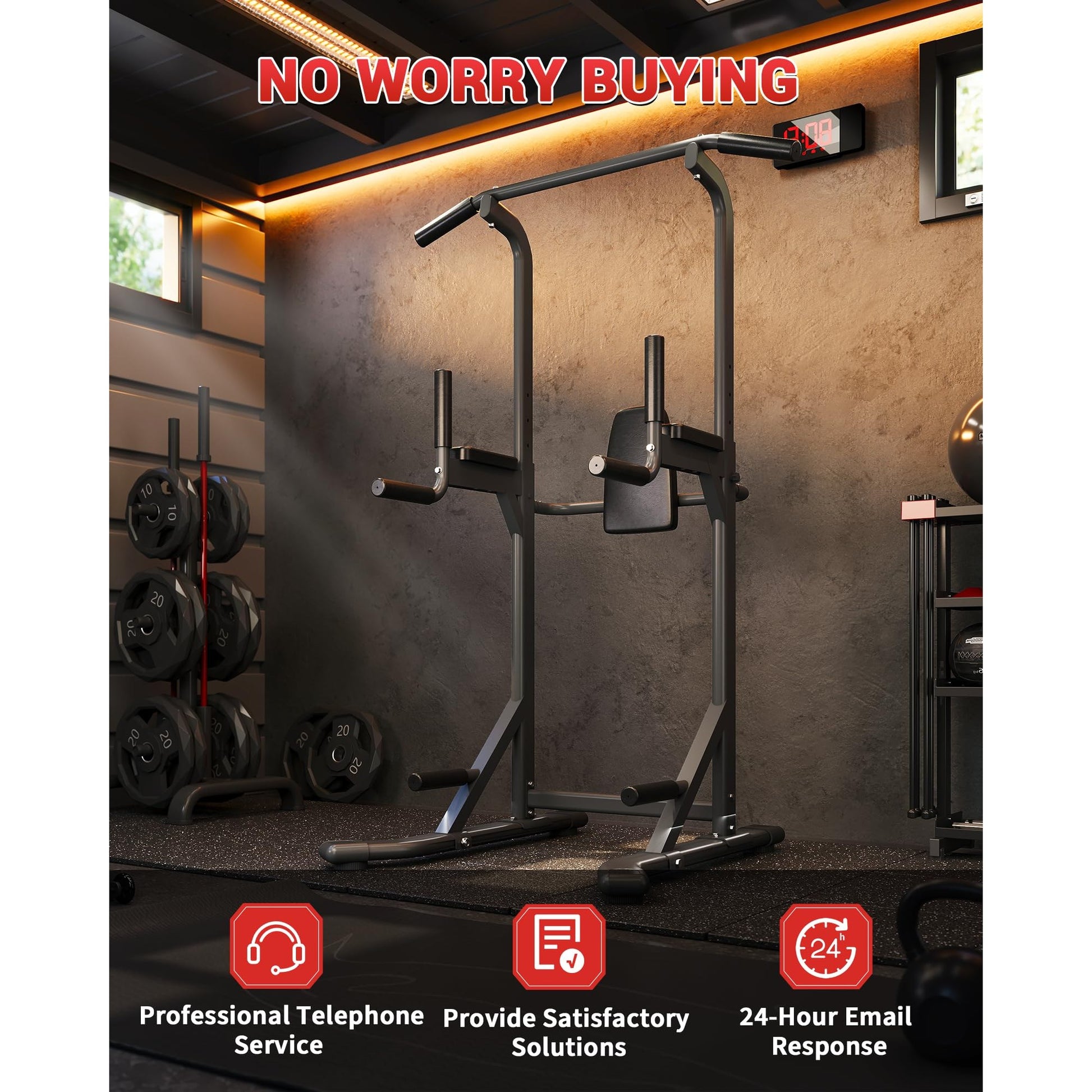 Garvee Pull Up Bar Free Standing Workout Equipment Power Tower Dip Station Home Gym 450LBS Black