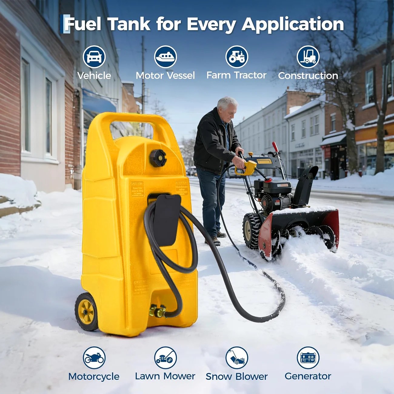Garvee Heavy-Duty 15 Gallon Portable Gasoline Fuel Caddy with 10FT Manual Siphon Pump – Leak-Proof HDPE Wheeled Gas Can for Lawn Mowers, Tractors, Boats, Snow Blowers, Generators – Yellow