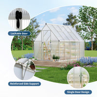 Garvee 6x9 FT Heavy Duty Walk-In Polycarbonate Greenhouse Kit – Outdoor Aluminum Frame – Lockable Door & Roof Vent – Large Backyard Plant Shelter – Silver