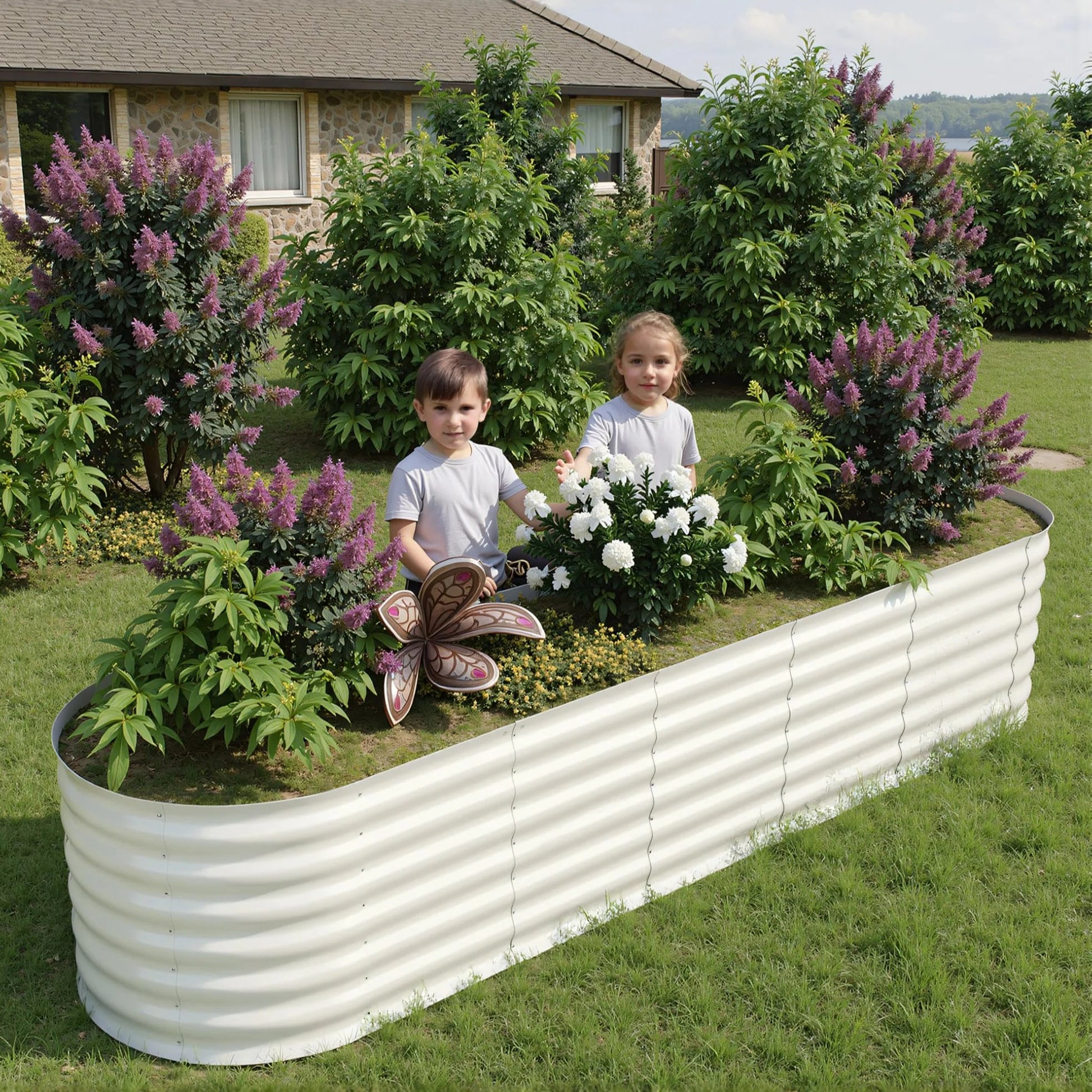 Garvee 2 Pcs Galvanized Raised Garden Bed - Heavy-Duty Metal Planter Box for Vegetables, Flowers, Herbs, 18/24In Tall, Beige/Green, 8x2x2ft