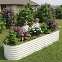 Garvee 2 Pcs Galvanized Raised Garden Bed - Heavy-Duty Metal Planter Box for Vegetables, Flowers, Herbs, 18/24In Tall, Beige/Green, 8x2x2ft