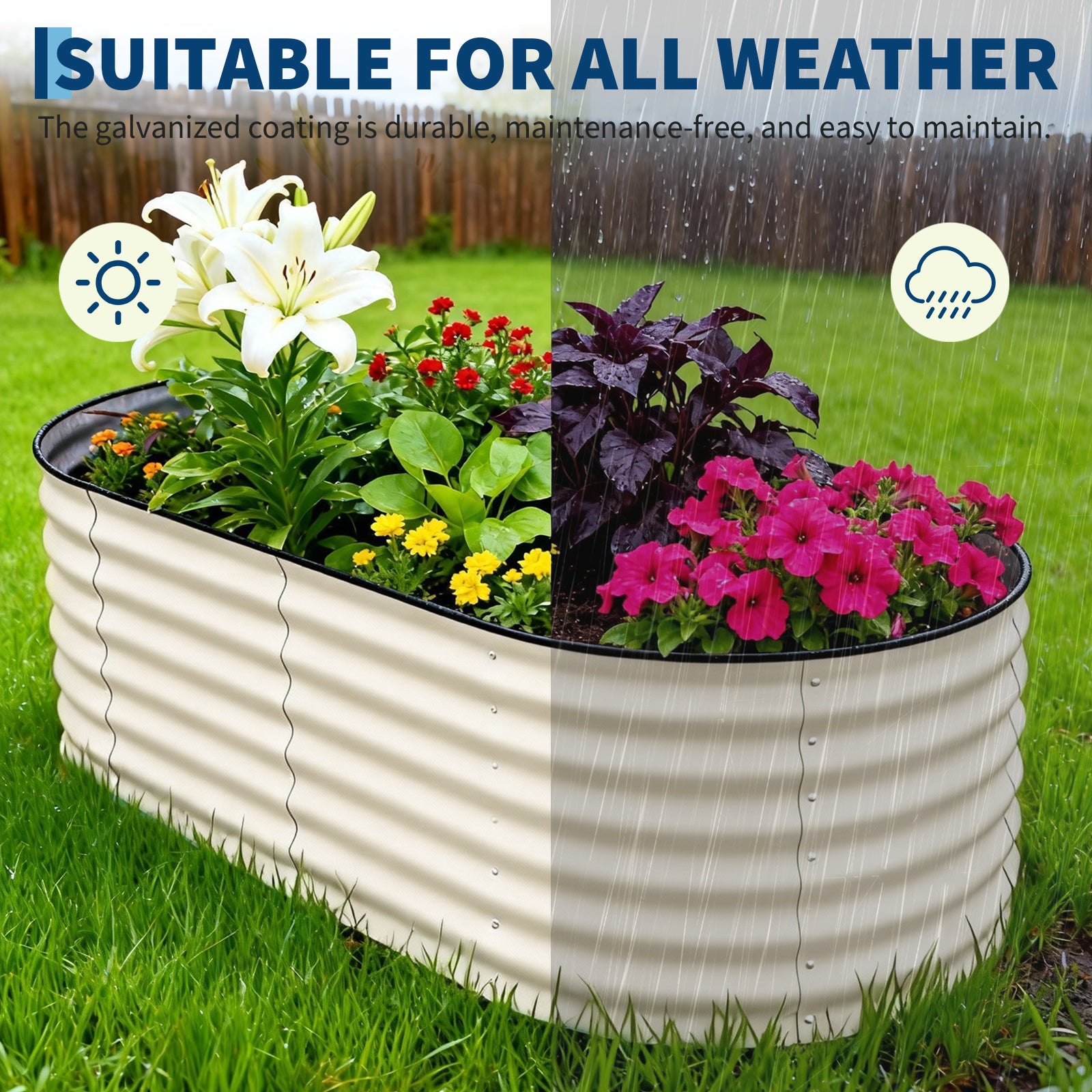 Garvee 6x3x2 ft Galvanized Raised Garden Bed, Rust-Resistant Metal Planter Box for Vegetables, Flowers, Herbs, Beige