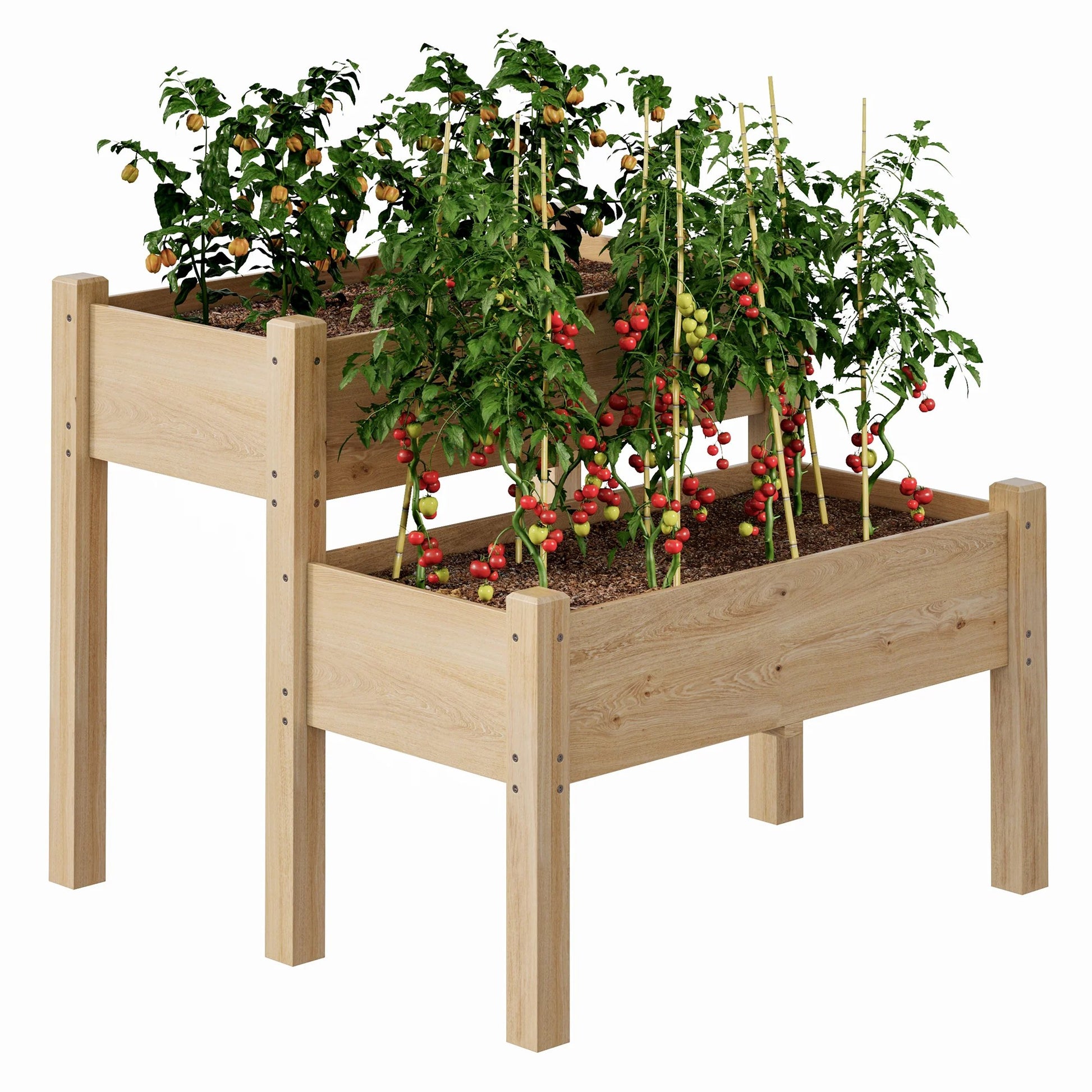 Garvee Jardinière surélevée à 2 niveaux en bois de sapin avec pieds pour jardin, terrasse, balcon, 33"x33"x29" Bois naturel