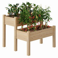 Garvee Jardinière surélevée à 2 niveaux en bois de sapin avec pieds pour jardin, terrasse, balcon, 33"x33"x29" Bois naturel