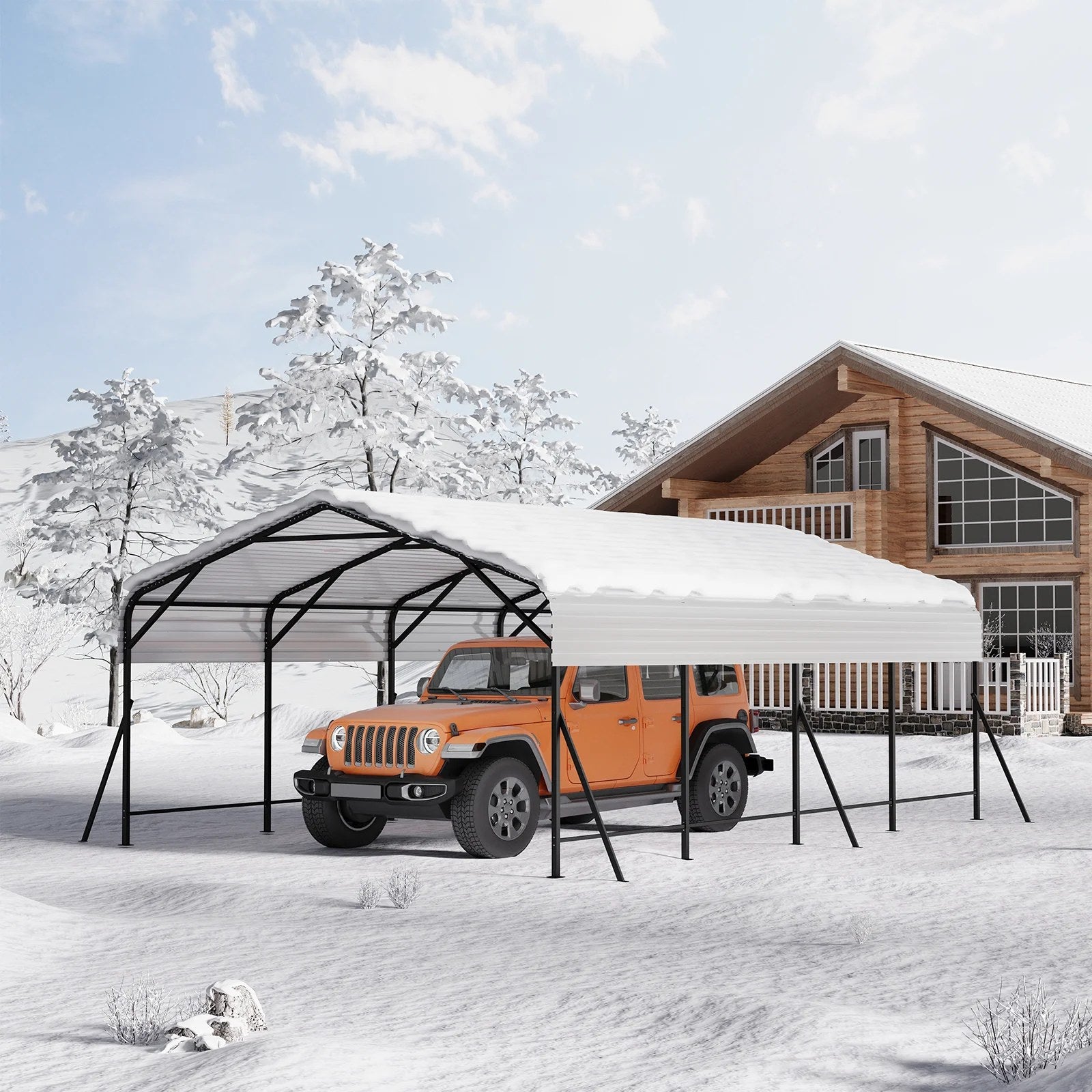 Garvee Heavy Duty 20x20x9 FT Metal Carport - Reinforced Steel Frame & Base Garage Shelter - All-Weather Protection for Cars, Boats, Tractors - Elegant White Tile, Size: 20*20*9 ft White tile