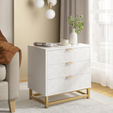 Garvee Modern White 3-Drawer Wooden Organizer with Gold Metal Handles for Bedroom, Living Room, Hallway, Entryway - Durable, Stylish Storage Solution