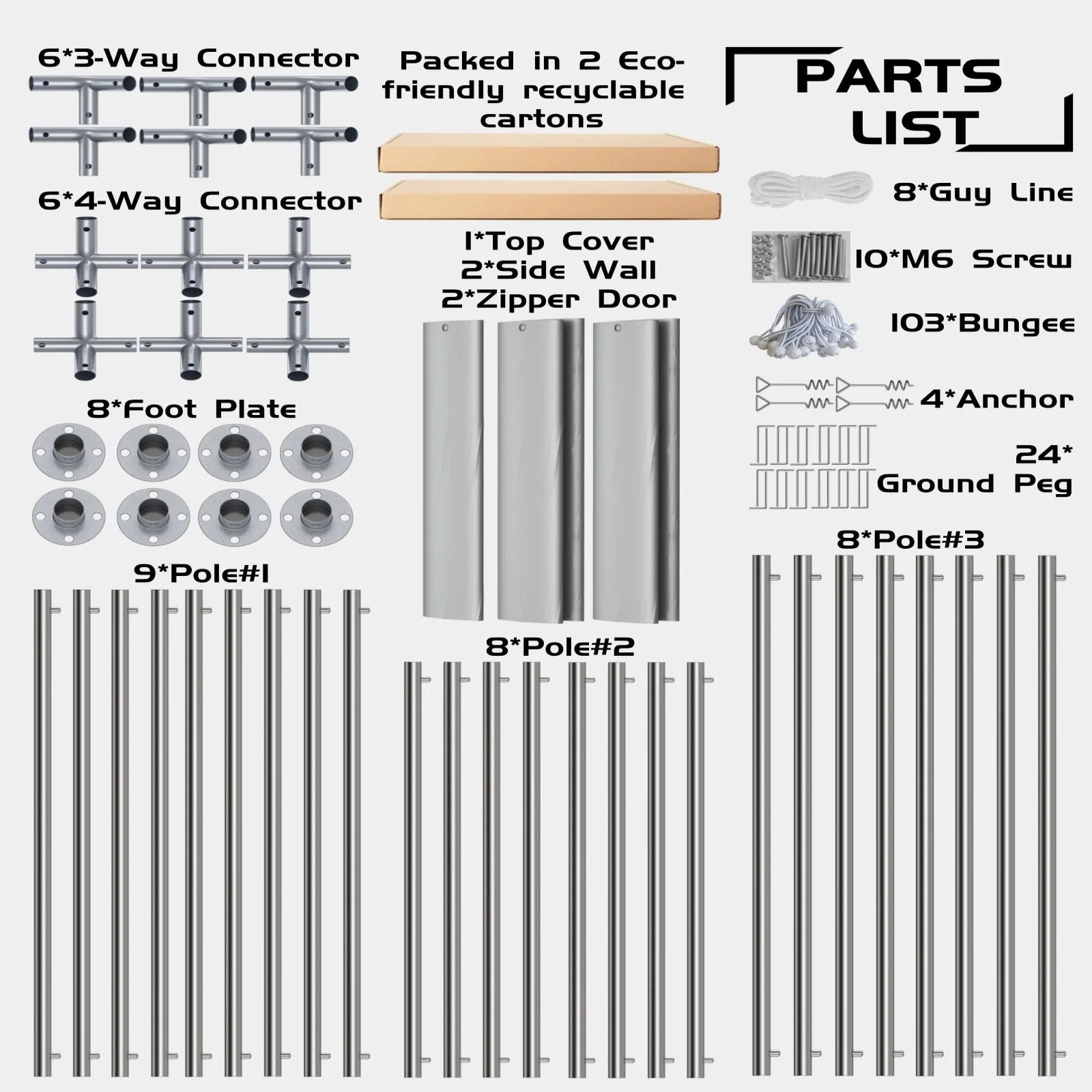 Garage portable Garvee 10x20 pieds avec bâche en PE 200g, portes avant et arrière enroulables, 4 fenêtres, gris - Abri de voiture pour bateaux, camionnettes, événements