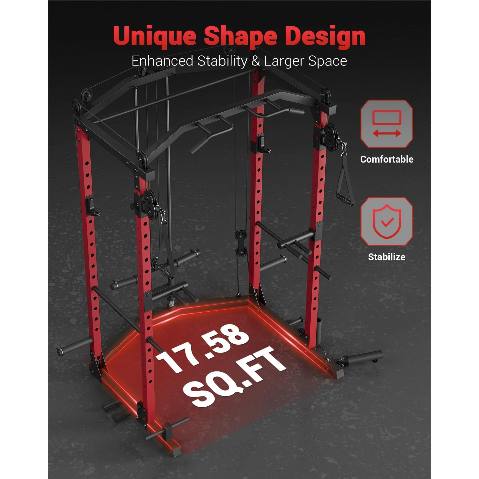 Garvee Power Cage Multi-Functional Power Racks With Cable Crossover System For Home Gym 1600 LBS Red