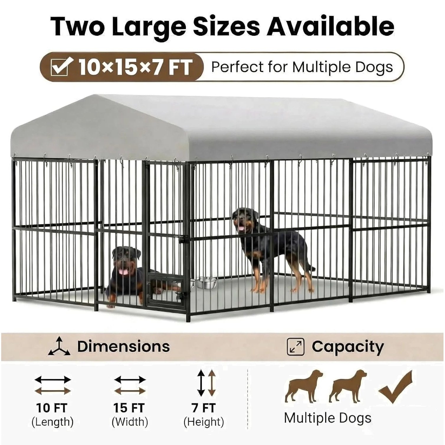 Garvee Large Dog Enclosures Outdoor Dog Kennel with Waterproof Cover Feeding Doors for Yard Garden Backyard 10×15×7FT