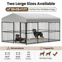 Garvee Large Dog Enclosures Outdoor Dog Kennel with Waterproof Cover Feeding Doors for Yard Garden Backyard 10×15×7FT