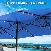 Garvee 15FT Double-Sided Patio Umbrella with 36 Solar LED Lights – Heavy-Duty Rectangular Outdoor Market Parasol – Fade-Resistant Canopy – With Base – Perfect for Garden, Pool, Backyard, or Deck – Navy Blue