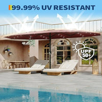 Garvee 15' Solar-Powered Patio Umbrella with 36 LED Lights, Double-Sided Design & Cross Base for Poolside, Deck, Backyard, Wine Red