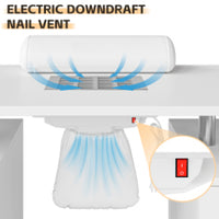 Garvee White Manicure Table with Electric particles Collector – 4 Drawers, Side Cabinet, Lockable Wheels & Wrist Rest, Portable Nail Desk for Salon or Home Storage Furniture, White US Standard