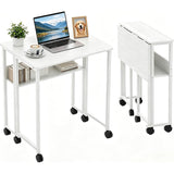 Garvee Folding Desk Small Rolling Desk with Storage Shelf for Home Office Study 24.8 Inch White Space-Saving Foldable - White