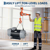 Garvee Manual Lever Chain Hoist – 1.5 Ton (3300 lbs) Capacity – 20 ft Lift – G80 Galvanized Steel Chain – Weston Double Pawl Safety Brake – 360° Swivel Hook – Corrosion Resistant Lifting for Garage, Factory, Dock, Construction – Variant: 1.5 Ton 3300 lbs