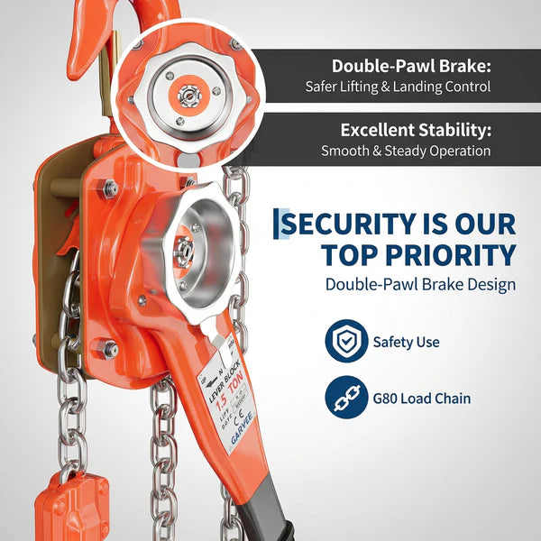 Garvee Manual Lever Chain Hoist – 1.5 Ton (3300 lbs) Capacity – 20 ft Lift – G80 Galvanized Steel Chain – Weston Double Pawl Safety Brake – 360° Swivel Hook – Corrosion Resistant Lifting for Garage, Factory, Dock, Construction – Variant: 1.5 Ton 3300 lbs