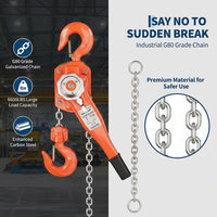Garvee Manual Lever Chain Hoist 3 Ton With G80 Galvanized Steel Chain, Weston Double Pawl Brake, 360° Swivel Hook For Garage Factory Dock, 19 FT, Compact Design
