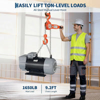 Garvee Manual Lever Chain Hoist 0.75 Ton With G80 Galvanized Steel Chain & Weston Double Pawl Brake, 10 FT, 360° Swivel Hook, Garage Factory Dock Lifting