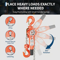 Garvee Manual Lever Chain Hoist 0.75 Ton With G80 Galvanized Steel Chain & Weston Double Pawl Brake, 10 FT, 360° Swivel Hook, Garage Factory Dock Lifting