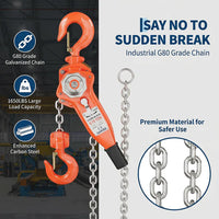 Garvee Manual Lever Chain Hoist 0.75 Ton With G80 Galvanized Steel Chain & Weston Double Pawl Brake, 10 FT, 360° Swivel Hook, Garage Factory Dock Lifting