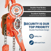 Garvee Manual Lever Chain Hoist 0.75 Ton With G80 Galvanized Steel Chain & Weston Double Pawl Brake, 10 FT, 360° Swivel Hook, Garage Factory Dock Lifting