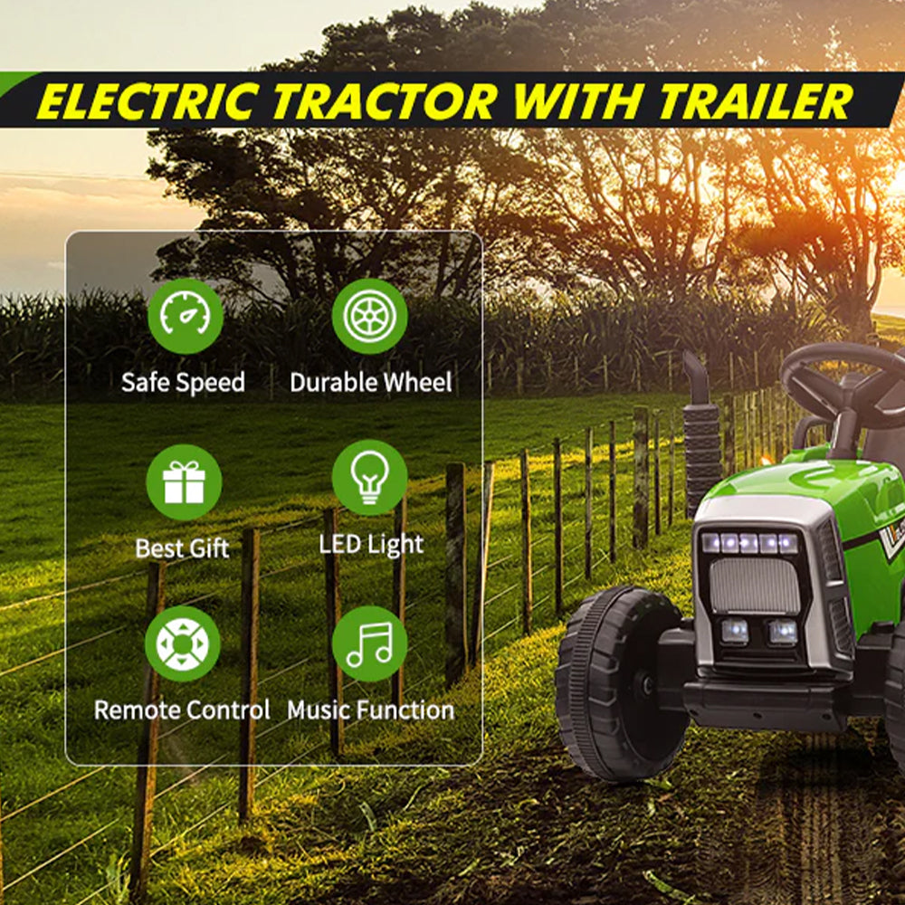 Garvee 12V Kids Ride On Tractor With Trailer & Remote Control, Toddler Electric Vehicle Car, 25W Green, For 3-6 Years