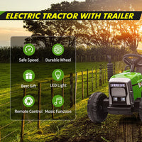 Garvee 12V Kids Ride On Tractor With Trailer & Remote Control, Toddler Electric Vehicle Car, 25W Green, For 3-6 Years