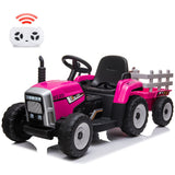 Garvee 12V Kids Ride-On Electric Tractor with Trailer – Remote Control – 7-LED Headlights – 2+1 Gear Shift – MP3 & USB Player – Up to 5mph – Electric Ride-On Vehicle Toy Car – 35W EVA Tires – Rose Red - Hub Grey Rear Bucket Green