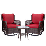 Garvee 3 Pieces Rattan Swivel Rocking Chair Outdoor, Patio Bistro Conversation Furniture Set, Wicker Chair with Cushions and Table - Red