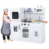 Garvee Kids Wooden Kitchen Playset with 20 Accessories – Pretend Chef Toy Kitchen, Ice Maker, Microwave, Oven, basin, Realistic Lights & Sounds, Chalkboard – Ideal Gift for Boys & Girls – White