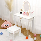 Garvee Kids' Vanity Table and Chair Set with Mirror, Cirls' Makeup Dressing Table with Touch Lights & Wood Makeup Playset, Pretend Play, Princess Vanity Table for kids, Toddlers, Age 4-9, White - White