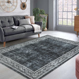 Garvee Modern Geometric Bordered Runner Rug – Washable, Non-Slip, Ultra Soft, Low Pile, Mark Resistant, Collapsible Accent Carpet for Living Room, Bedroom, Kitchen, Office – Grey, 4'x6' (USA)