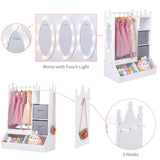 Garvee Girls' Dress Up Storage Kids Costume Wardrobe with Lighted Mirror White 45in H x 32in L x 19in W