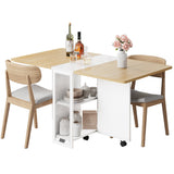 Garvee Folding Dining Table with 2 Tier Storage, Extendable Kitchen Table, Drop Leaf Table, Rectangle Dining Room Tables Set for 4, Space Saving Dinner Kitchen Office Furniture, White - White